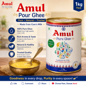 Amul Pure Ghee 1kg Tin Container – Premium Cow's Milk Ghee for Cooking and Baking
